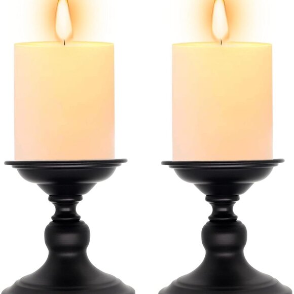Matte Black Metal Pillar Candle Holder - Set of 2 Candlestick Holders, Ideal for - Picture 1 of 7